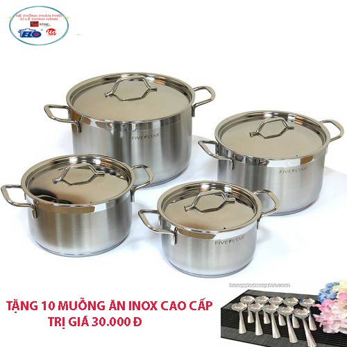 Bộ nồi 3 đáy inox 304 FiveStar Plus Vancover bếp từ 4 chiếc nắp inox tặng 10 muỗng ăn inox