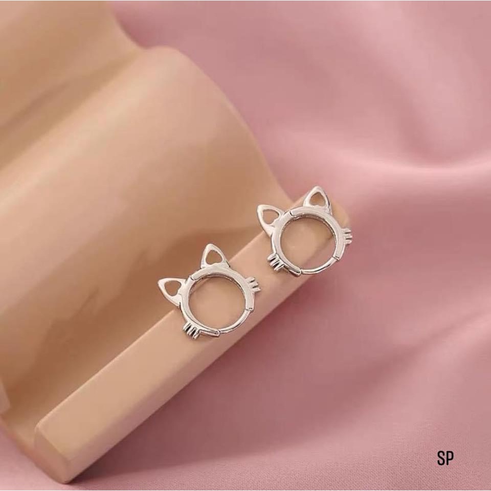 Khuyên tai nữ mặt mèo xinh xắn chuẩn bạc ta sáng đẹp - Kho sỉ bạc Nhất Linh