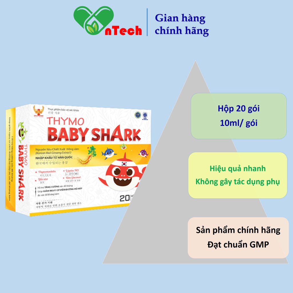 Goldwings Thymo Baby Shark Hỗ trợ tăng cường sức đề kháng giảm nguy cơ viêm đường hô hấp cho bé hộp 20 gói 10ml