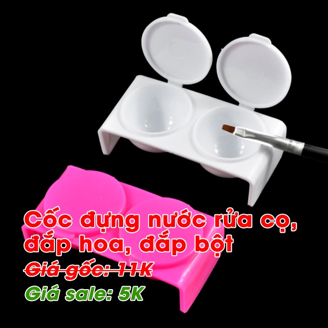 Cốc Nhựa Đựng Nước Rửa Cọ, Đắp Hoa, Đắp Bột, 2 ngăn, nắp riêng
