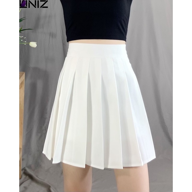Chân Váy Tennis Chữ A UNIZ CV301, Dáng Ngắn Xếp Ly Vải tuyết mưa Có quần Lót Trong