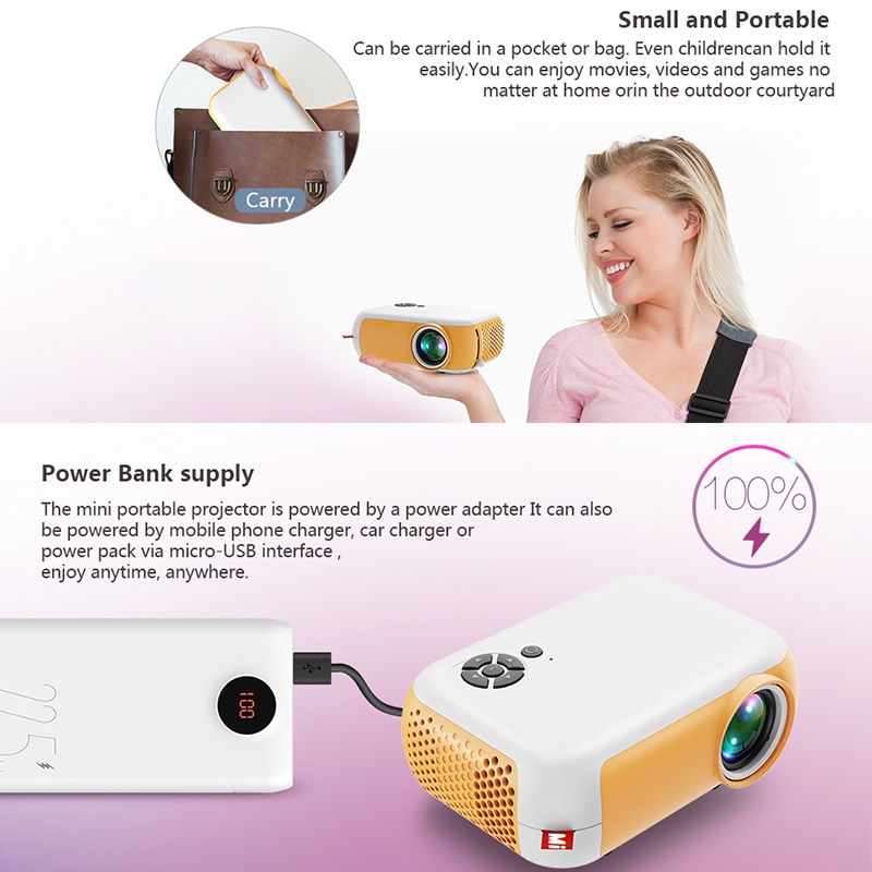 Máy ChiếU Mini A10 480x360 Pixcels, Độ SáNg 1800 Lumens, Hỗ Trợ