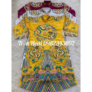 khăn áo hầu đồng - áo hoàng vải gấm thêu kim sa và chỉ ngũ sắc