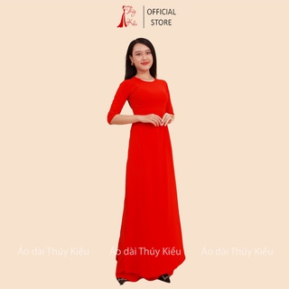Áo dài trơn lụa Nhật cổ tròn màu đỏ cam AK29