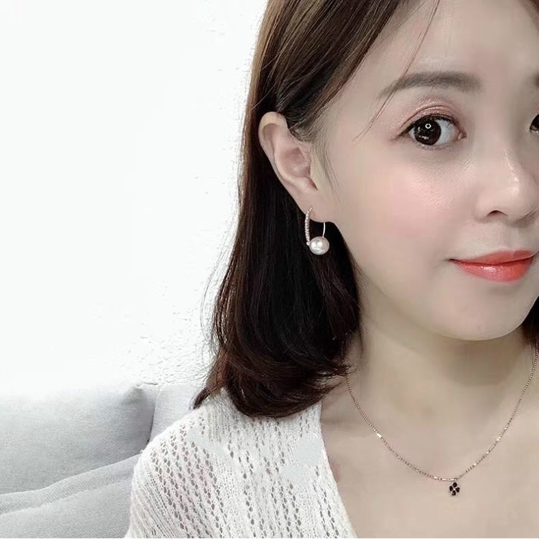 Bông Tai Bạc s925 Đính Ngọc Trai Đơn Giản Phong Cách Hàn Quốc Thanh Lịch