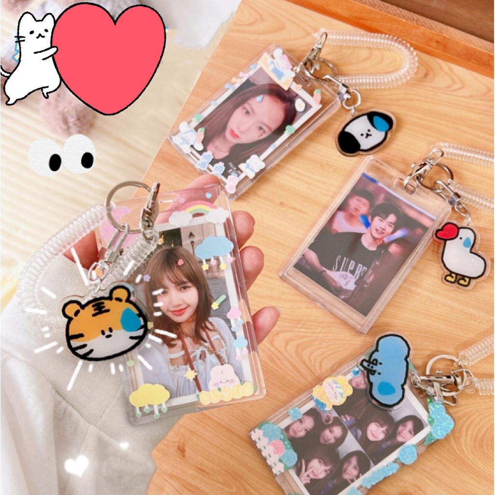 Bao đựng thẻ trong suốt đựng ảnh idol cute có dây đeo cài móc khóa balo học sinh cute, Card holder hoạt hình dễ thương