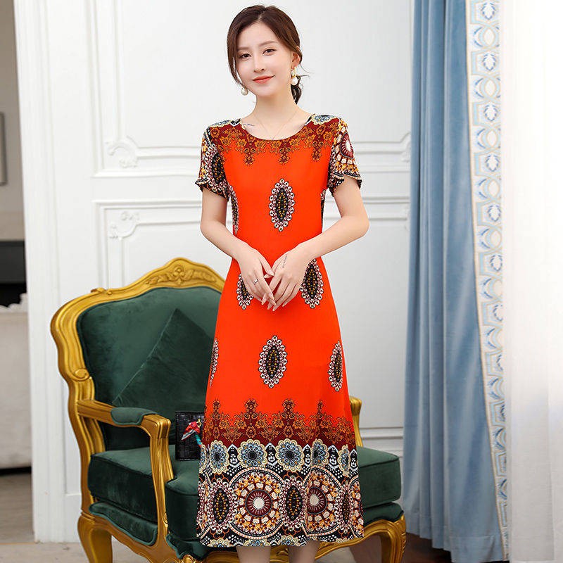 Đầm Ngủ Cotton Ngắn Tay In Hoa Thời Trang Cho Phụ Nữ Trung Niên 40-50 Tuổi
