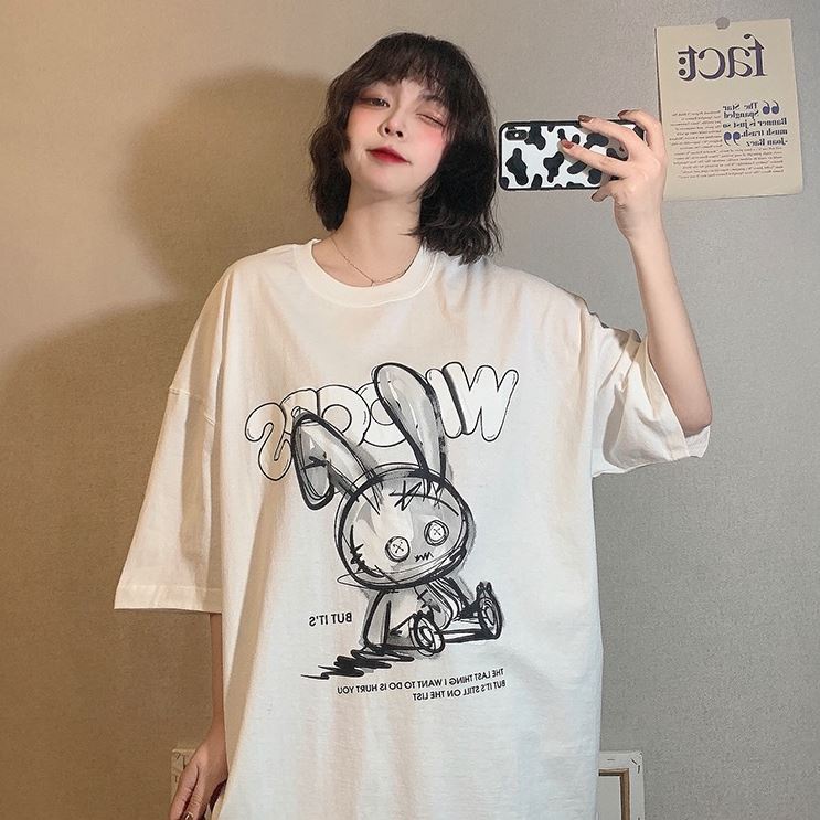 Áo thun Tay Lỡ Unisex BUNNY WIOOPS, Áo Phông Nam Nữ Form Rộng, có hình ảnh video thật M247 DIEMHANG2K11