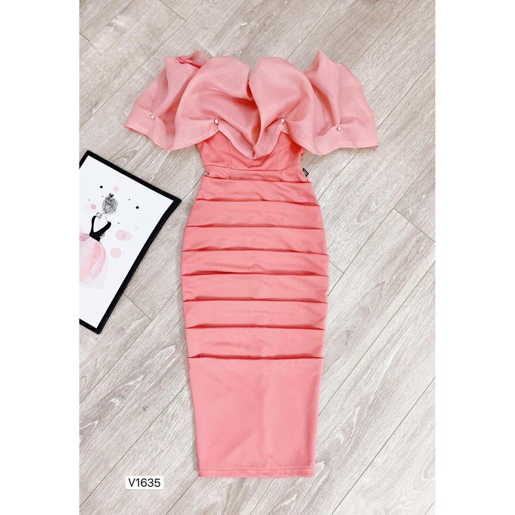 Đầm thiết kế hồng bánh bèo ngực và tay SANG CHẢNH V1635_Hela Shop (kèm ảnh thật) | BigBuy360 - bigbuy360.vn