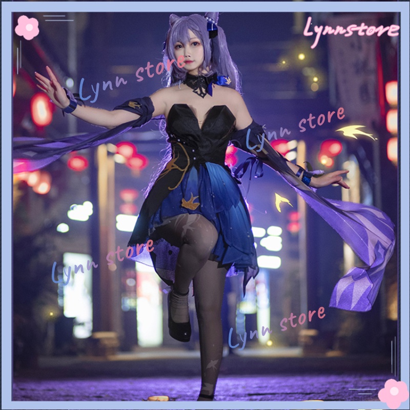 Genshin Impact Keqing Trang phục Cosplay lộng lẫy sang trọng Váy màu tím &amp; Phụ kiện cosplay tóc giả đáng yêu