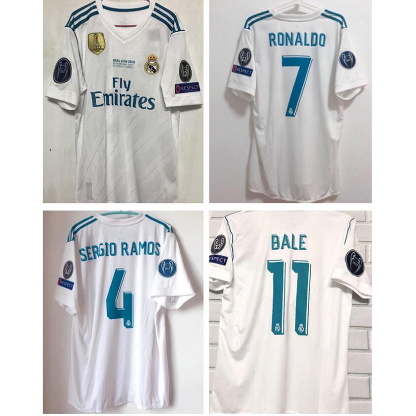 Áo Bóng Đá Real Madrid Cổ Điển Mùa Giải 2017 2018 BALE RONALDO Serrgio RAMOS MODRIC 17 / 18
