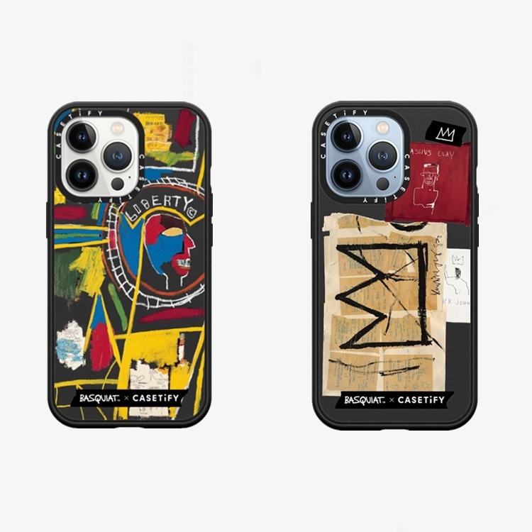 Basquiat Ốp Điện Thoại Silicon Mềm Đen Trong Suốt Hình Dán Vương Miện CASETIFY Cho iphone 15 14 11 12 13 pro 15pro max