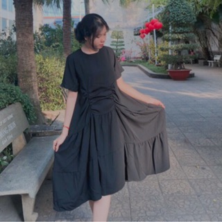 Đầm suông nhún eo lai bèo cực xinh