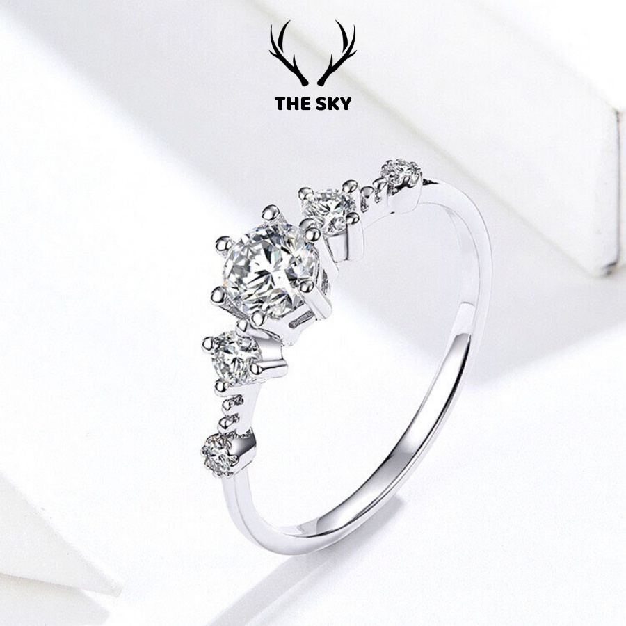 Nhẫn bạc nữ THE SKY NB04 phối 5 đá Ori tinh tế nhẹ nhàng sáng lấp lánh, nhẫn nữ đính đá đẹp kiểu dáng đơn giản
