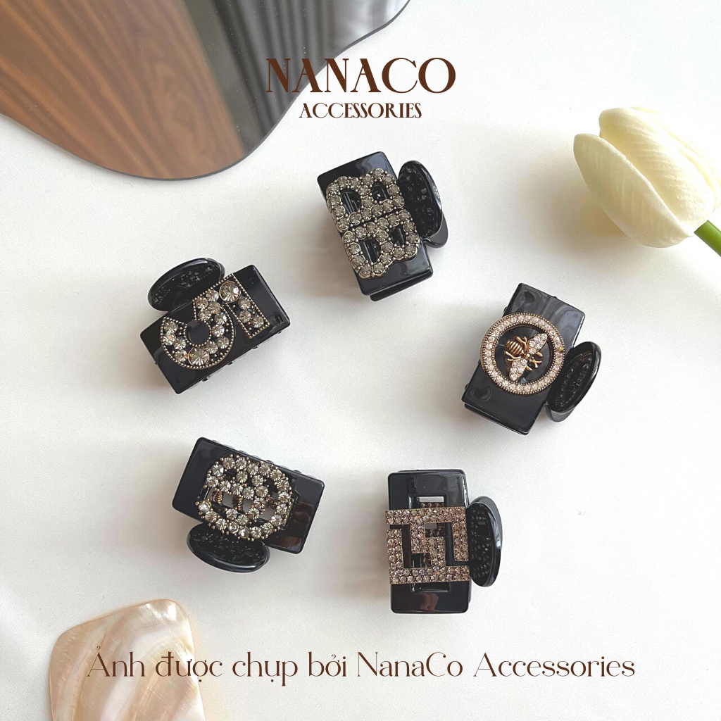 Kẹp tóc càng cua nửa đầu đính đá Hàn Quốc đa họa tiết hot trend thời trang NanaCo