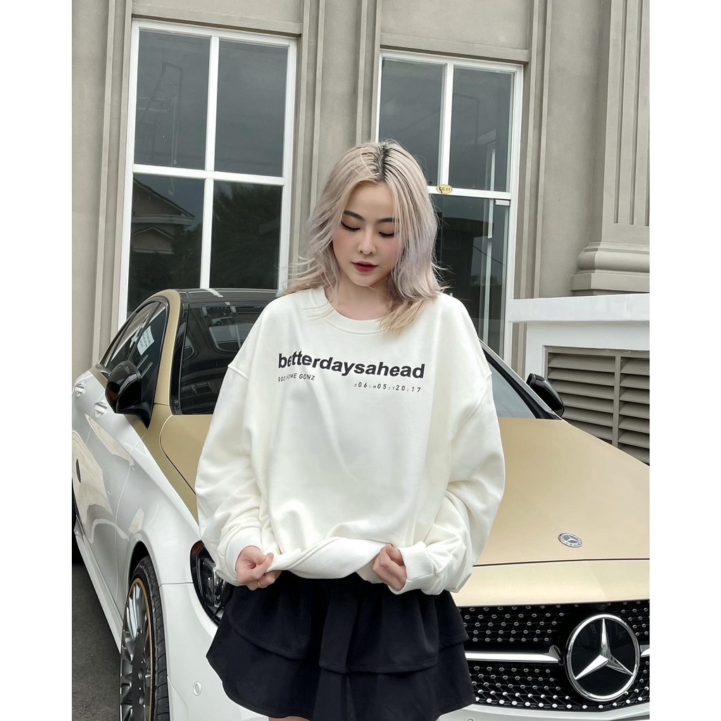 [HipHop] Áo Sweater Form Rộng Mùa Đông Sweater Betterdaysahead Gonz - Màu Trắng