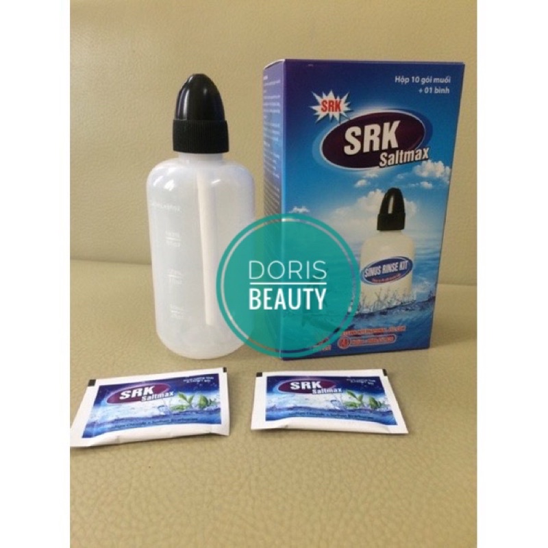 (CHÍNH HÃNG) Bình rửa mũi SRK SALTMAX (Chai nhựa 240ml + Hộp 10 gói x 2,145g)