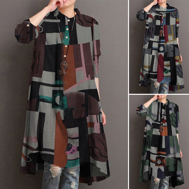 Áo Sơ Mi ZANZEA Dài Tay Thời Trang Vintage Cho Nữ