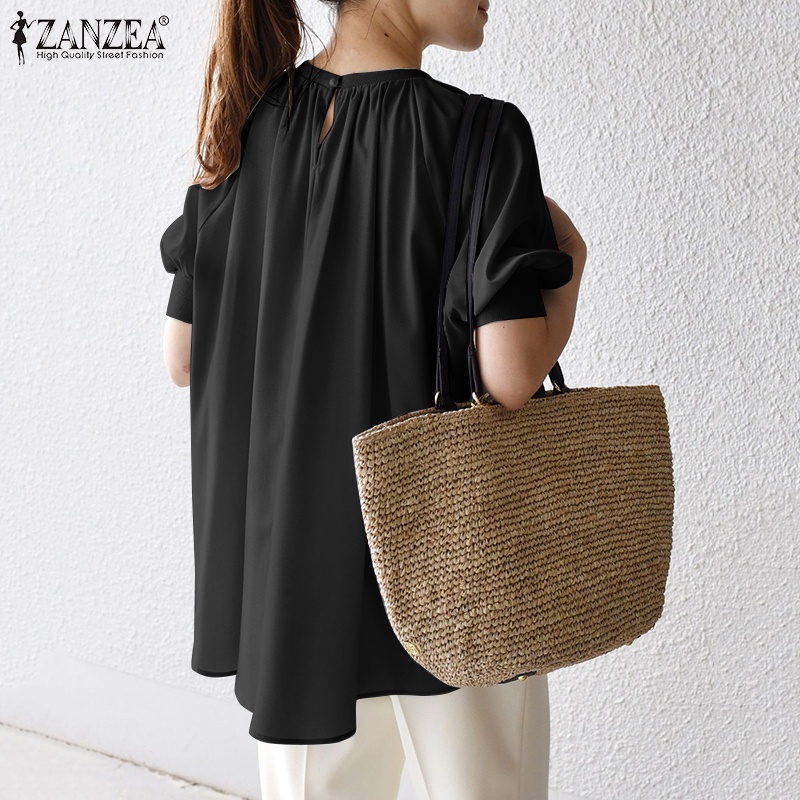 Áo sơ mi ZANZEA tay lửng cổ tròn dáng rộng thời trang cho nữ