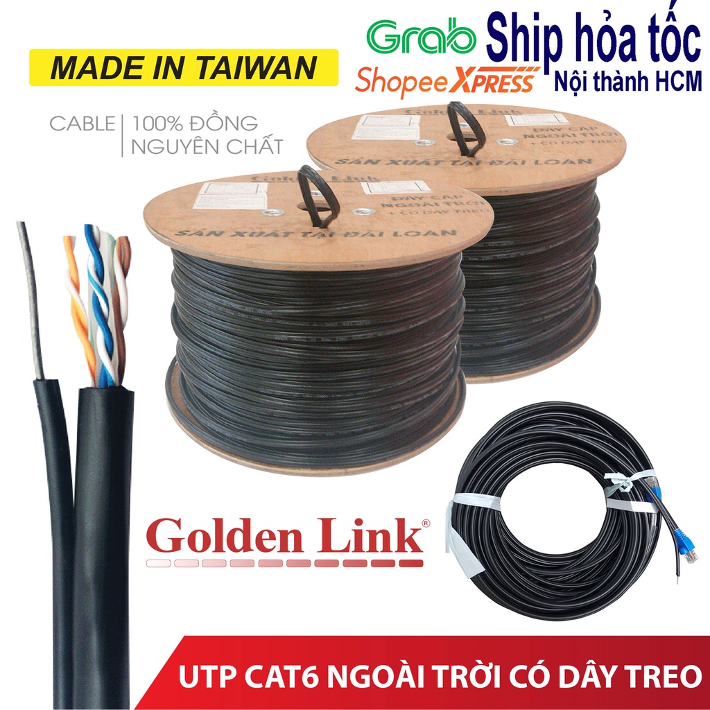 80/90m Cáp mạng ngoài trời Golden Link chuẩn CAT6 UTP đồng nguyên chất có dây treo – dây mạng, cap m