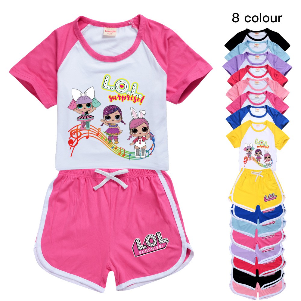 Lol Surprise Set Áo Thun Cotton Tay Ngắn + Quần Short Phong Cách Hàn Quốc Thời Trang Mùa Hè Cho Bé Trai / Gái Từ 2021 1-15 Tuổi