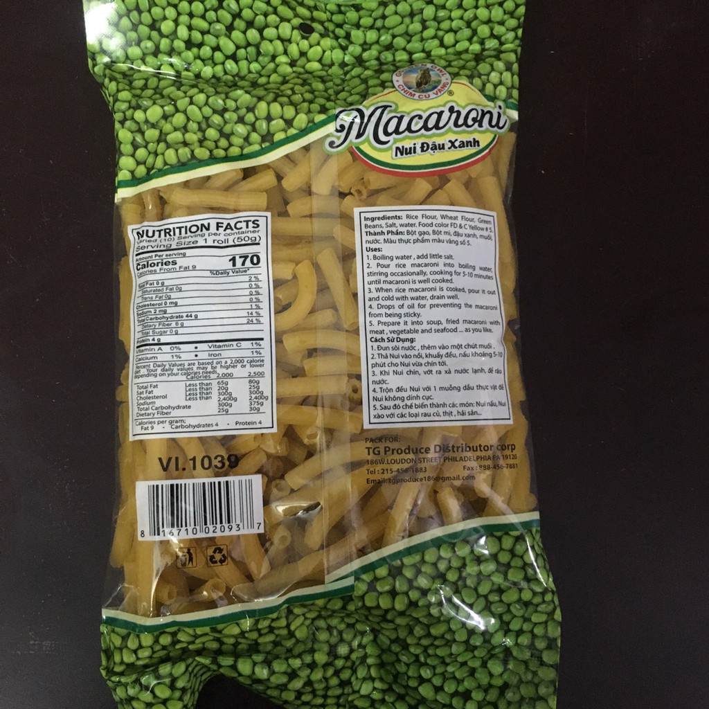 Nui đậu xanh Macaroni - Hàng Việt Nam chất lượng cao