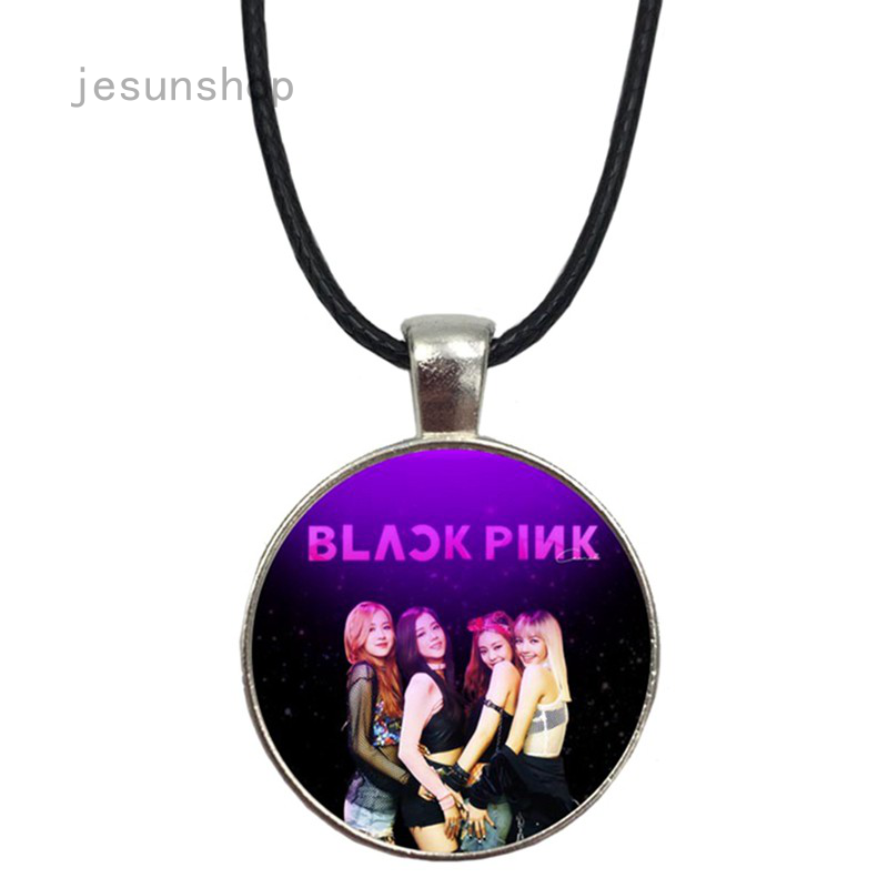TEAM Vòng Cổ Dây Da Mặt Tròn In Chữ Blackpink Thời Trang Hàn Quốc