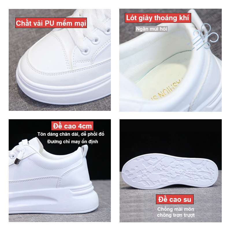 Giày thể thao nữ độn đế Albino Store giày nữ sneaker màu trắng ulzzang Hàn Quốc D08