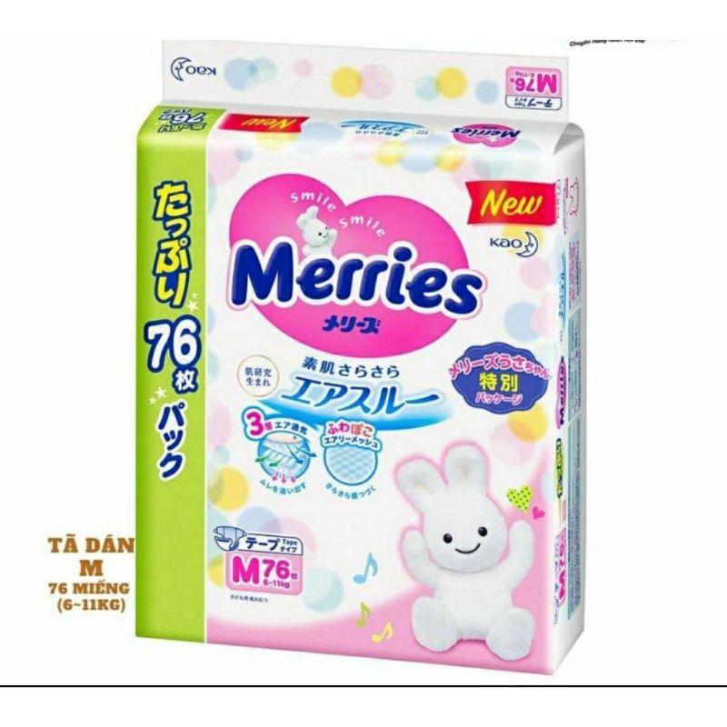 Tã dán/quần Merries Jumbo Nhật mẫu mới M76/L64/L56/XL50/XXL32