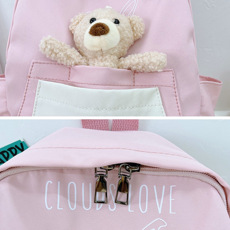 Ba Lô Đi Học Bằng Nylon Nhẹ In Họa Tiết Gấu Hoạt Hình Dễ Thương Cho Bé Mẫu Giáo