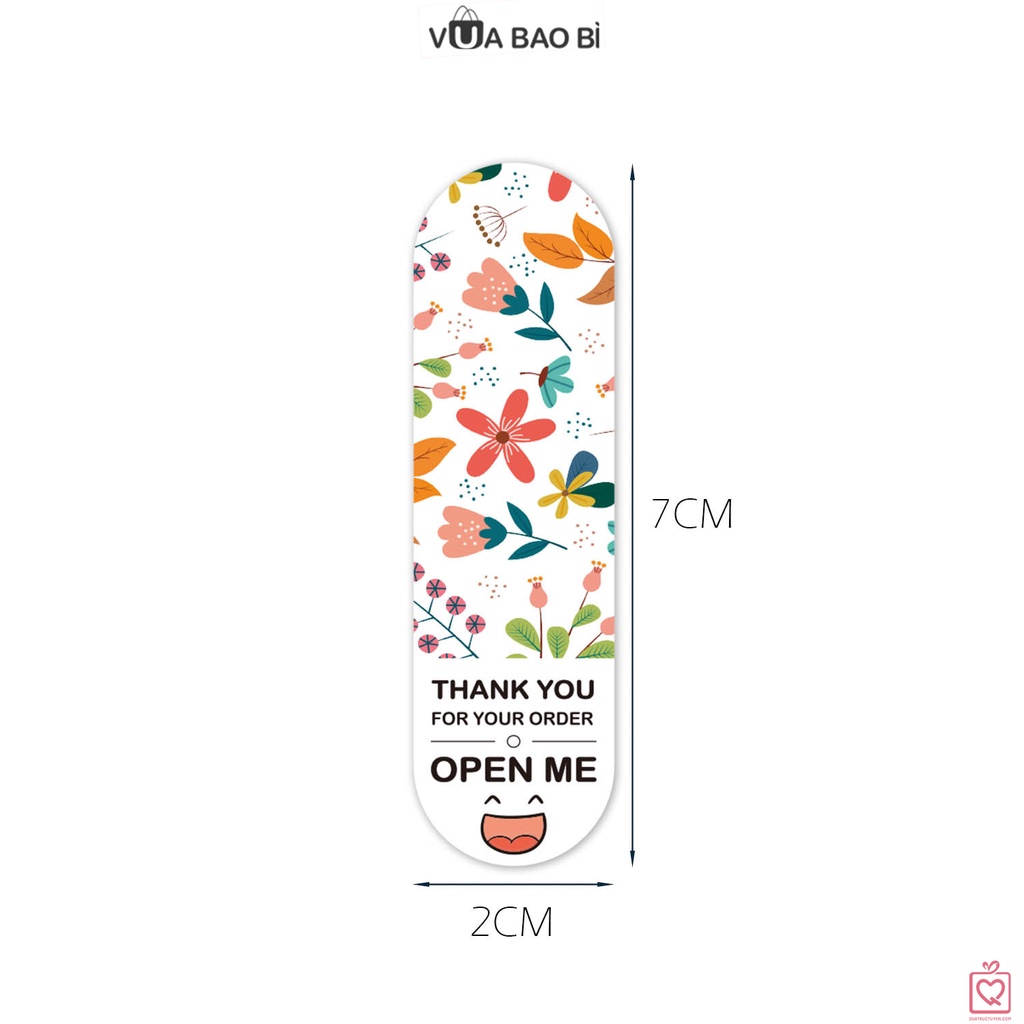 Set 100 Sticker decal cám ơn dán hộp niêm phong nghệ thuật TE04, đề can dán hộp bao bì đóng hàng họa tiết Vinatage