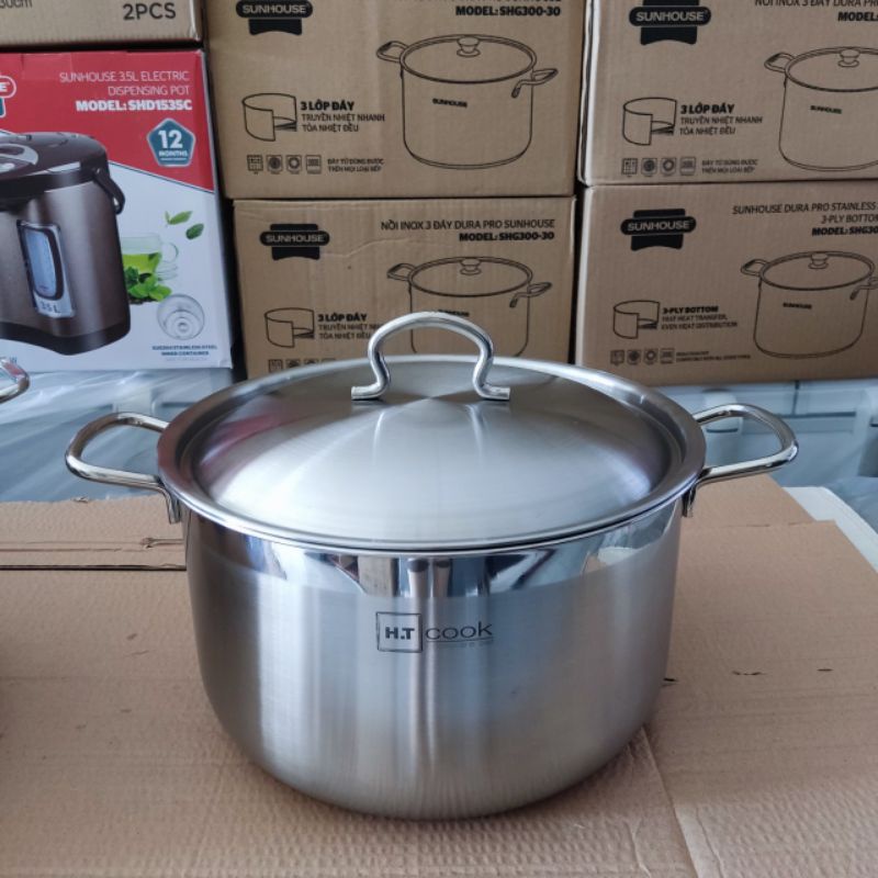 NỒI LUỘC GÀ INOX 3 ĐÁY SUNHOUSE size 28,30,32,NỒI HT COOK 1 đáy SIZE 28,32cm hàng chính hãng giá tốt