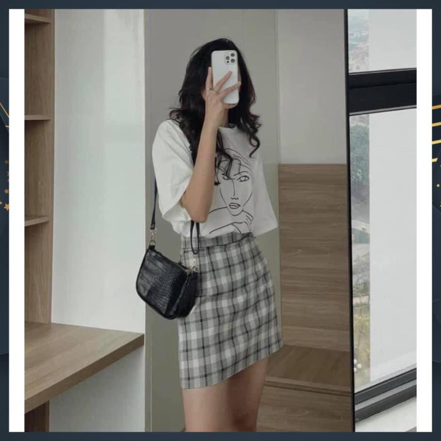 [Free Ship] Set Đồ Nữ, Set Áo Thun Trắng Mix Chân Váy Kẻ Caro Siêu Xinh Hàng Loại 1 | BigBuy360 - bigbuy360.vn