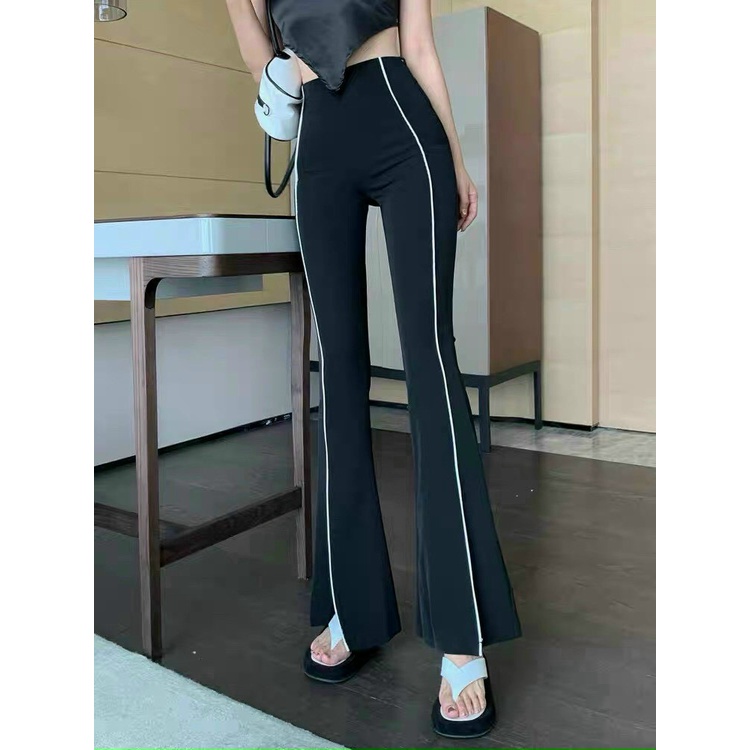 Quần Tây Nữ Ống Loe Viền Sọc Lưng Cao Form Chuẩn Cực Kì Tôn Dáng