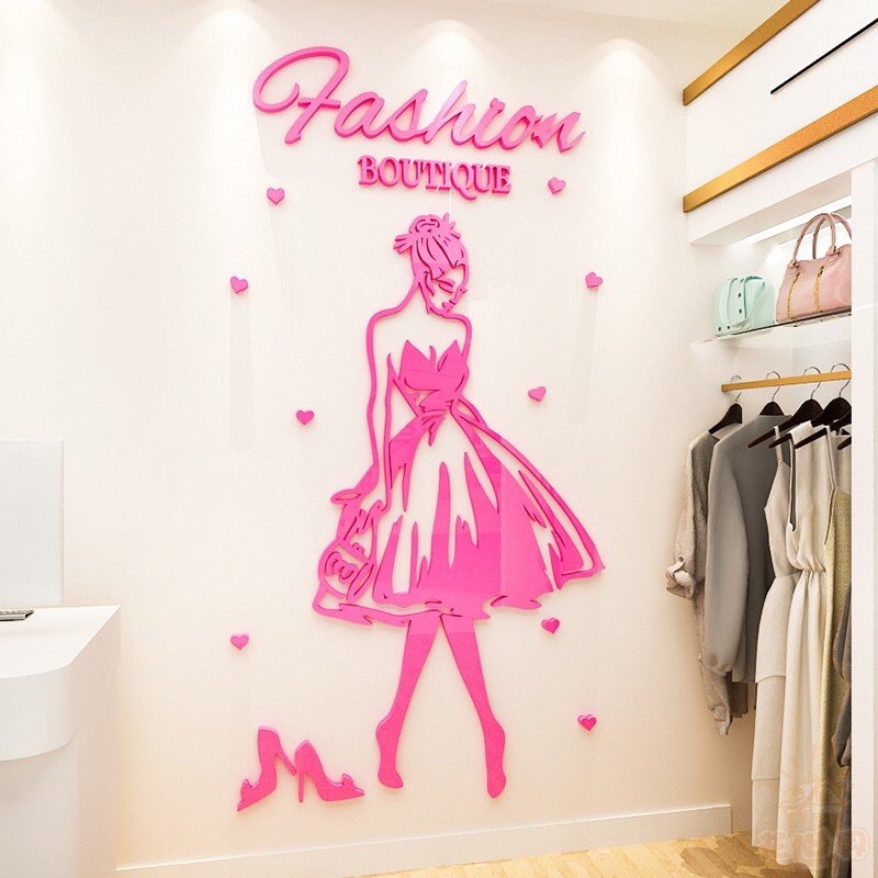 SIZE  LỚN Decal dán kính, dán tường fashion cô gái trang trí shop thời trang, quán cafe, trà sữa, shop phụ kiện