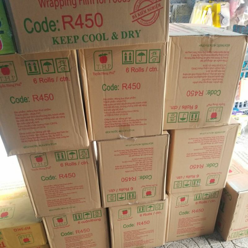 Thùng 6 cuộn màng bọc thực phẩm Ringo 450 nặng 1.45kg khổ 30cm