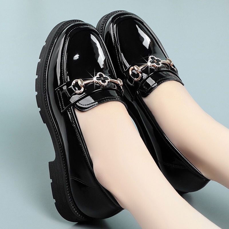 Giày Lười Da Bóng Đế Dày Mũi Tròn Phong Cách Anh Quốc Cho Nữ