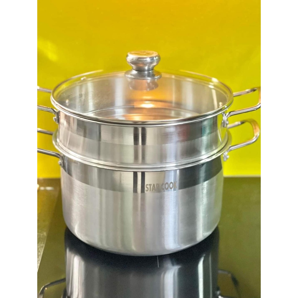 BỘ NỒI XỬNG HẤP INOX  28CM 2 TẦNG VUNG KÍNH DÀY ĐẸP TIỆN LỢI