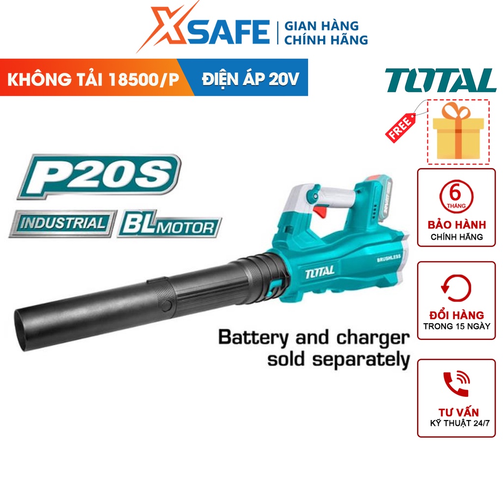 Máy thổi bụi cầm tay TOTAL TABLI20428 dùng pin lithium 20V, motor không chổi than, tốc độ không tải: 18500rpm