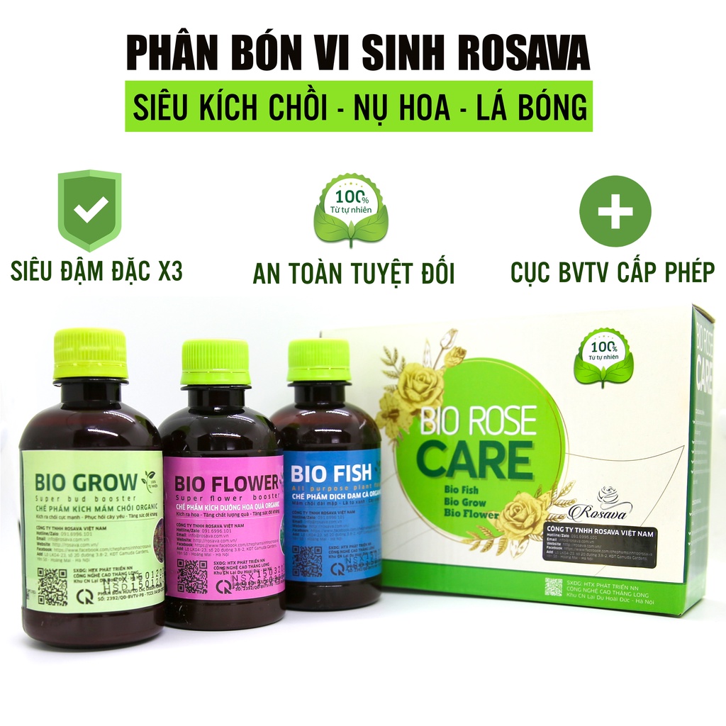 Combo phân bón lá hữu cơ vi sinh kích mầm chồi ra hoa Rosava cho hoa hồng, cây cảnh, hoa giấy, sen đá, lan