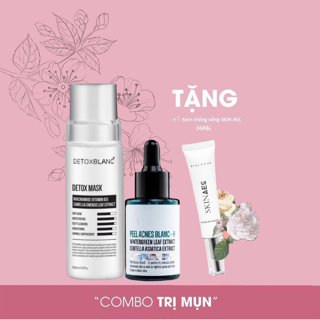 Combo mụn dưỡng trắng da detox blanc [ Tặng kem chống nắng skin aec 30ml ]