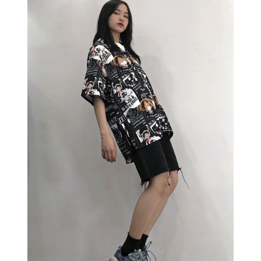 Áo sơ mi cộc tay unisex cá tính phom to vải thô mềm họa tiết hoạt hình ONE PIECE truyện tranh C74 | BigBuy360 - bigbuy360.vn