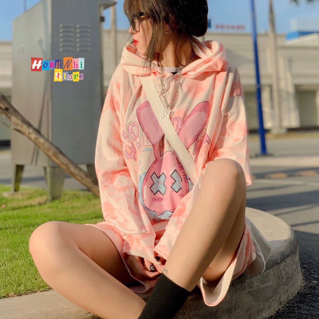 Set Áo Hoodie 3D In Hình Unisex Dáng Rộng Kèm Quần Short - Set Bộ Hoodie Loang Màu - MM