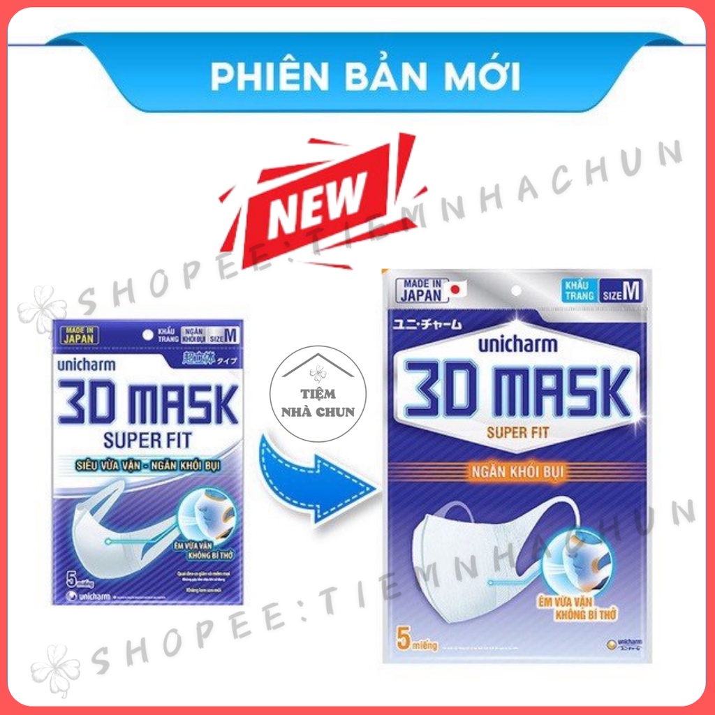 [CHÍNH HÃNG] Khẩu Trang Unicharm 3D Mask Super Fit Ngăn Khói Bụi Gói 5 Miếng Size M