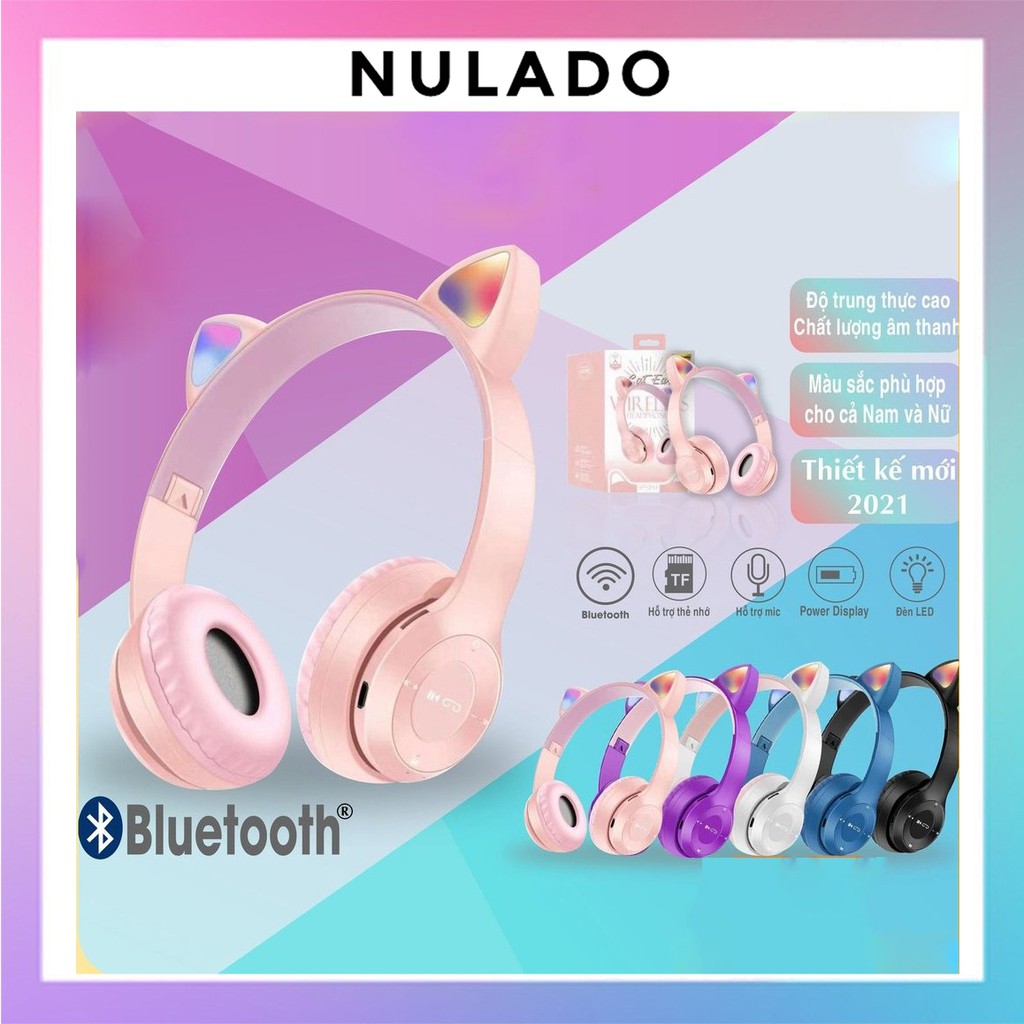 Tai Nghe Bluetooth P47-M Chụp tai có Mic Headphone không dây Dễ Thương tai mèo nghe nhạc, chơi game, học online NULADO