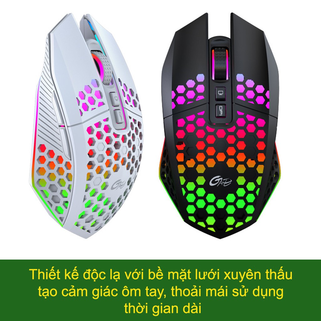 Chuột chơi game không dây HXSJ X801 thiết kế độc lạ Led RGB đổi màu click chống ồn DPI 1600 - Hàng chính hãng