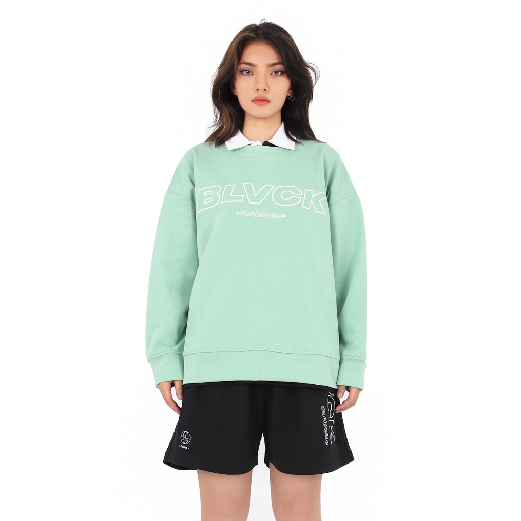 Áo nỉ sweater basic logo BLVCK - Green Bean