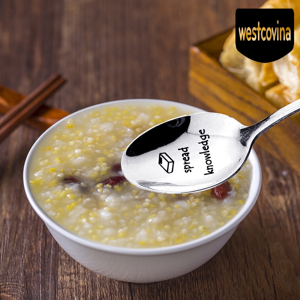 [Hot]☀ Bộ Đồ Tráng Miệng Bằng Thép Không Gỉ Siêu Nhẹ In Chữ Cho Canteen