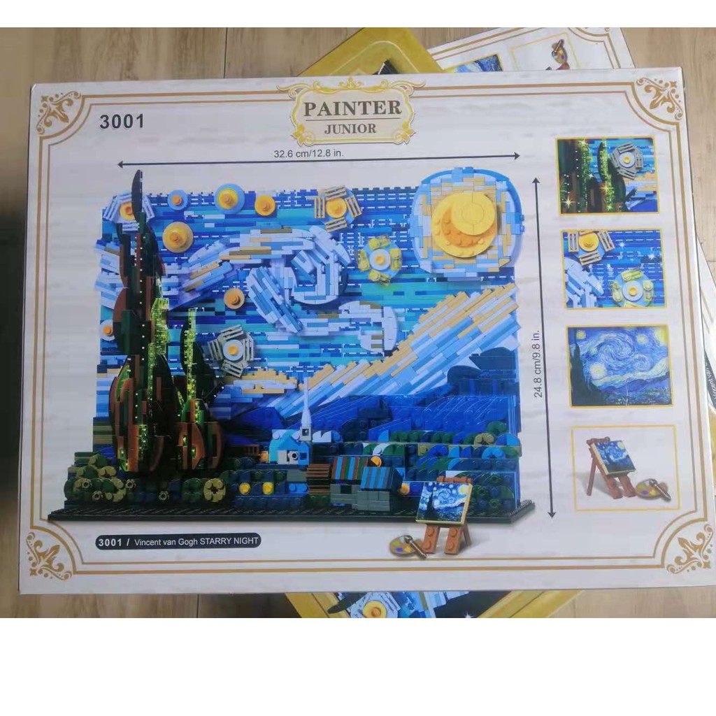 Đồ chơi Lắp ráp Mô hình DK3001 The Starry Night Van Gogh Pixel Painting World Masterpiece Bầu trời đầy sao của Van Gogh
