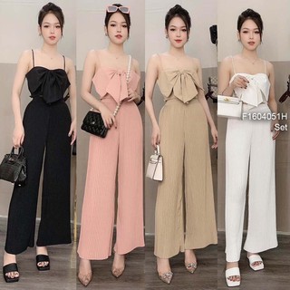 Set áo croptop phối nơ ngực 2 dây kèm quần suông dập ly!